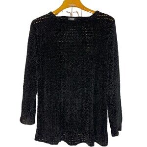 Eileen Fisher 100% Silk Open Knit Sweater Black Sz: S